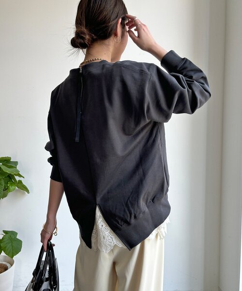 DouDou(ドゥドゥ)の「【WEB限定】裏毛サガラ刺繍バックジッププルオーバー(Tシャツ/カットソー・レディース・ダークグレー/ベージュ/グレー・FREE)」の12枚目の写真