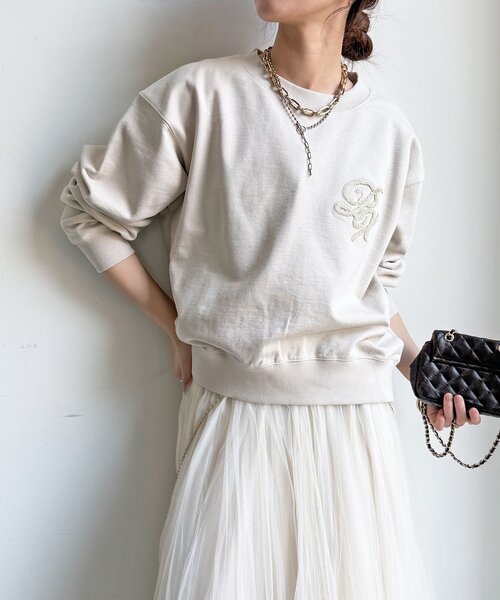DouDou(ドゥドゥ)の「【WEB限定】裏毛サガラ刺繍バックジッププルオーバー(Tシャツ/カットソー・レディース・ダークグレー/ベージュ/グレー・FREE)」の7枚目の写真
