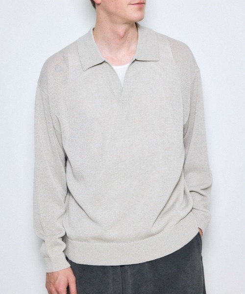 AZUL by moussy（アズールバイマウジー）の「リネンミックススキッパーポロシャツ（ポロシャツ・メンズ・ブラック/ライトピンク/ベージュ・MEDIUM/LARGE）」の3枚目の写真