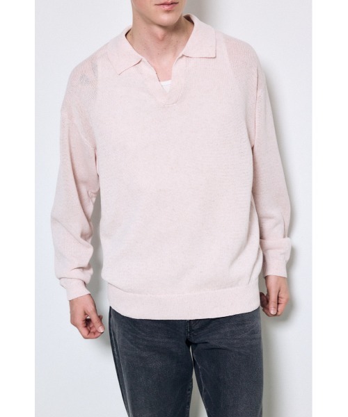 AZUL by moussy（アズールバイマウジー）の「リネンミックススキッパーポロシャツ（ポロシャツ・メンズ・ブラック/ライトピンク/ベージュ・MEDIUM/LARGE）」の13枚目の写真