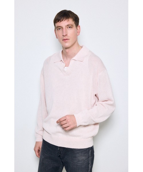 AZUL by moussy（アズールバイマウジー）の「リネンミックススキッパーポロシャツ（ポロシャツ・メンズ・ブラック/ライトピンク/ベージュ・MEDIUM/LARGE）」の15枚目の写真