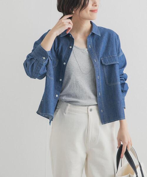 URBAN RESEARCH DOORS（アーバンリサーチドアーズ）の「デニムショート丈シャツ | デニムシャツ/ショートシャツ/クロップド丈/短丈/カラーデニム（シャツ/ブラウス・レディース・ベージュ/ピンク/インディゴブルー・FREE）」の3枚目の写真