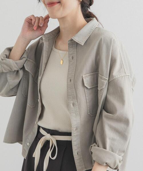 URBAN RESEARCH DOORS（アーバンリサーチドアーズ）の「デニムショート丈シャツ | デニムシャツ/ショートシャツ/クロップド丈/短丈/カラーデニム（シャツ/ブラウス・レディース・ベージュ/ピンク/インディゴブルー・FREE）」の21枚目の写真