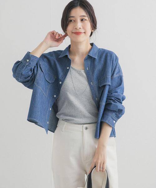 URBAN RESEARCH DOORS(アーバンリサーチドアーズ)の「デニムショート丈シャツ(シャツ/ブラウス・レディース・ベージュ/ピンク/インディゴブルー・FREE)」の13枚目の写真