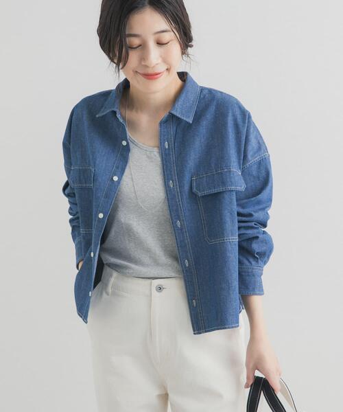 URBAN RESEARCH DOORS(アーバンリサーチドアーズ)の「デニムショート丈シャツ(シャツ/ブラウス・レディース・ベージュ/ピンク/インディゴブルー・FREE)」の14枚目の写真