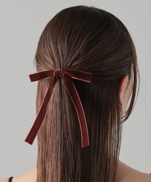 ベルベット調 リボンヘアピン