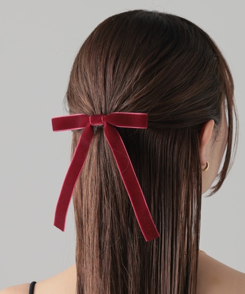 ベルベット調 リボンヘアピン