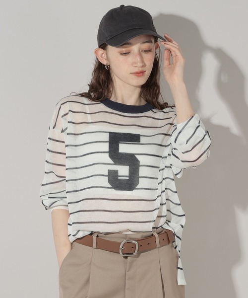 GEORGE'S（ジョージズ）の「シアーナンバリングニット（ニット/セーター・レディース・グレー系その他/ホワイト系その他/ブルー系その他・FREE）」の2枚目の写真