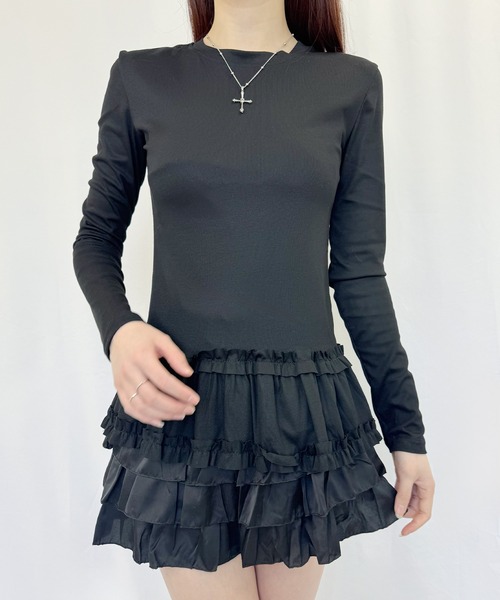 frunco（フランコ）の「フリルロンT（Tシャツ/カットソー・レディース・グレー/ブラック/ライトグリーン/ホワイト・FREE）」の2枚目の写真