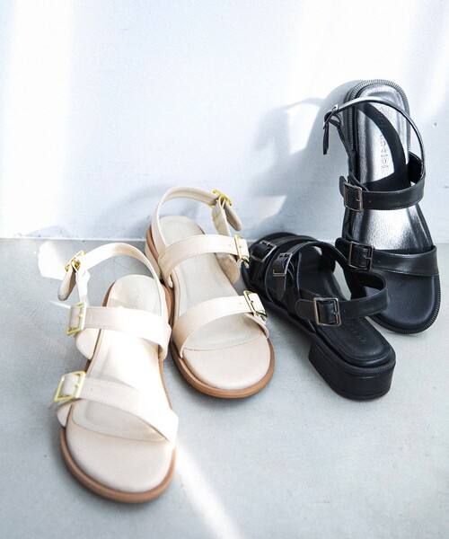 quaranciel(カランシエル)の「quaranciel: 2ストラップ ベルト サンダル(サンダル・レディース・ベージュ/ブラック・SMALL/MEDIUM/LARGE)」の10枚目の写真