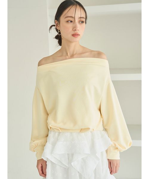 SNIDEL（スナイデル）の「オフショルタックスエット（スウェット・レディース・ホワイト/イエロー/グレー・F）」の6枚目の写真