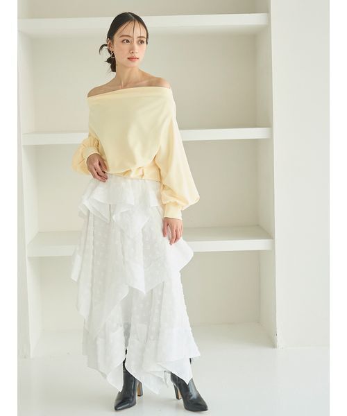 SNIDEL（スナイデル）の「オフショルタックスエット（スウェット・レディース・ホワイト/イエロー/グレー・F）」の12枚目の写真