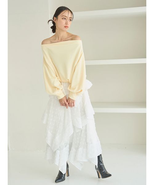 SNIDEL（スナイデル）の「オフショルタックスエット（スウェット・レディース・ホワイト/イエロー/グレー・F）」の13枚目の写真