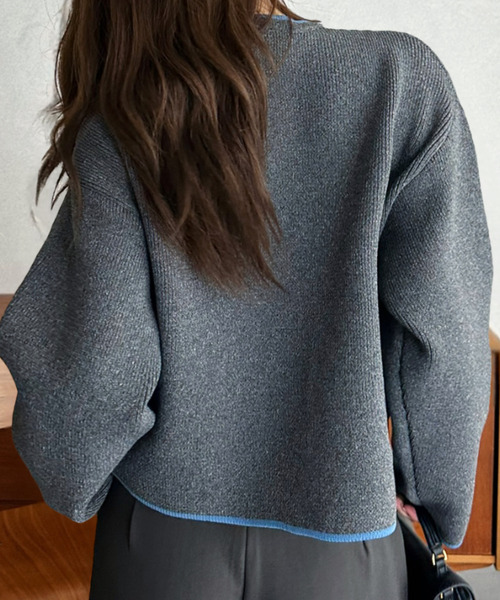 Eclat one（エクラワン）の「【Eclat one】 配色 クルーネック カーディガン（カーディガン/ボレロ・レディース・ブラウン/アイボリー/チャコール/ブラック・FREE）」の11枚目の写真