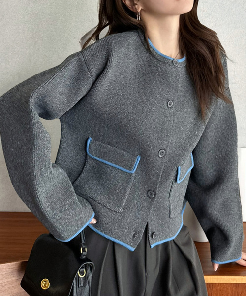 Eclat one（エクラワン）の「【Eclat one】 配色 クルーネック カーディガン（カーディガン/ボレロ・レディース・ブラウン/アイボリー/チャコール/ブラック・FREE）」の12枚目の写真