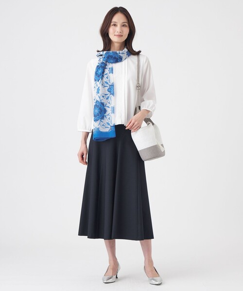 TRANS WORK(トランスワーク)の「【L】【ウォッシャブル】ストレッチファイユブラウス(シャツ/ブラウス・レディース・オフホワイト/ネイビー・46/44)」の3枚目の写真