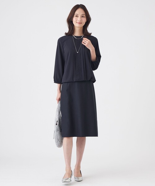 TRANS WORK(トランスワーク)の「【L】【ウォッシャブル】ストレッチファイユブラウス(シャツ/ブラウス・レディース・オフホワイト/ネイビー・46/44)」の4枚目の写真