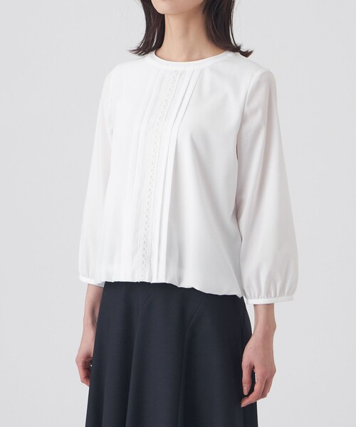 TRANS WORK(トランスワーク)の「【L】【ウォッシャブル】ストレッチファイユブラウス(シャツ/ブラウス・レディース・オフホワイト/ネイビー・46/44)」の6枚目の写真