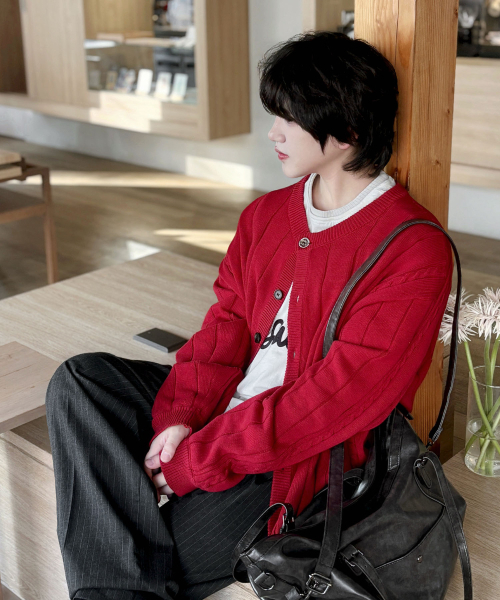 XTK178 Metal Button Round Night Cardigan (RED) — красный вязаный кардиган с металлическими пуговицами