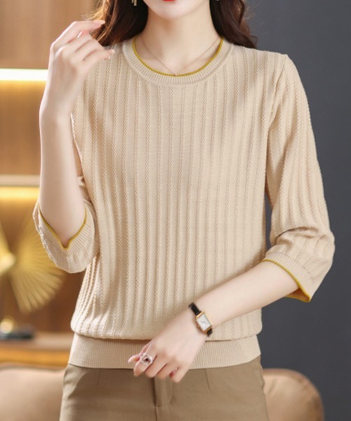 Miniministore(ミニミニストア)の「透かし編みサマーニット 薄手トップス春夏(Tシャツ/カットソー・レディース・ブラック/ライトベージュ/ピンク/ダークブルー・FREE)」の10枚目の写真