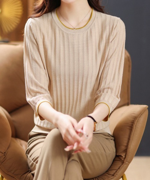 Miniministore(ミニミニストア)の「透かし編みサマーニット 薄手トップス春夏(Tシャツ/カットソー・レディース・ブラック/ライトベージュ/ピンク/ダークブルー・FREE)」の12枚目の写真