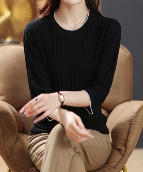 Miniministore(ミニミニストア)の「透かし編みサマーニット 薄手トップス春夏(Tシャツ/カットソー・レディース・ブラック/ライトベージュ/ピンク/ダークブルー・FREE)」の15枚目の写真