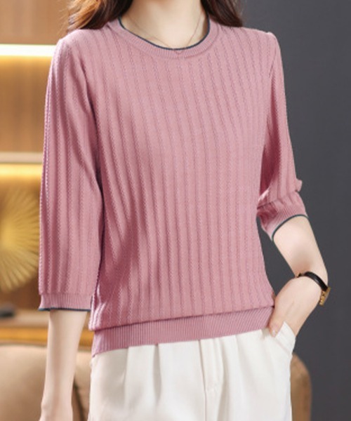 Miniministore(ミニミニストア)の「透かし編みサマーニット 薄手トップス春夏(Tシャツ/カットソー・レディース・ブラック/ライトベージュ/ピンク/ダークブルー・FREE)」の17枚目の写真