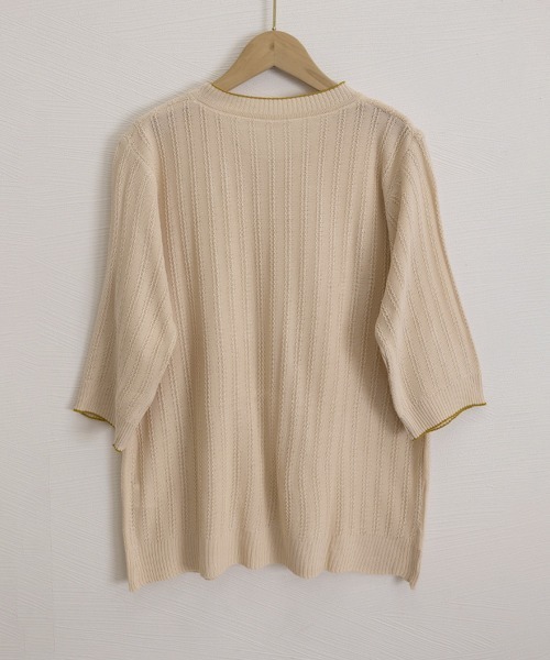 Miniministore(ミニミニストア)の「透かし編みサマーニット 薄手トップス春夏(Tシャツ/カットソー・レディース・ブラック/ライトベージュ/ピンク/ダークブルー・FREE)」の7枚目の写真