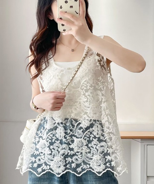 Flugge(フラッジー)の「シアーレースノースリーブトップス(その他トップス・レディース・アイボリー・LARGE/MEDIUM)」の2枚目の写真