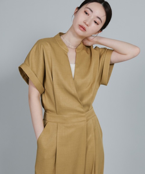 select MOCA Et(セレクトモカエト)の「【Et】Wrap Design All In One(つなぎ/オールインワン・レディース・ダークベージュ/グレー・LARGE/MEDIUM)」の5枚目の写真