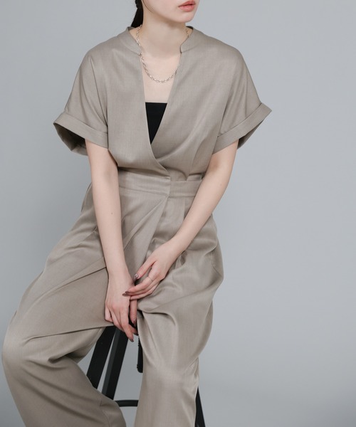 select MOCA Et(セレクトモカエト)の「【Et】Wrap Design All In One(つなぎ/オールインワン・レディース・ダークベージュ/グレー・LARGE/MEDIUM)」の16枚目の写真