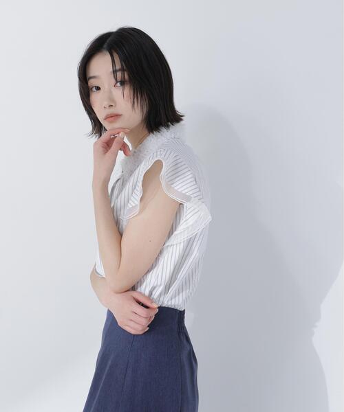 NATURAL BEAUTY BASIC(ナチュラルビューティーベーシック)の「チュールカラーシャツ(シャツ/ブラウス・レディース・イエロー系その他/ネイビー/ホワイト系その他・MEDIUM/SMALL)」の12枚目の写真