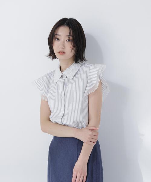 NATURAL BEAUTY BASIC(ナチュラルビューティーベーシック)の「チュールカラーシャツ(シャツ/ブラウス・レディース・イエロー系その他/ネイビー/ホワイト系その他・MEDIUM/SMALL)」の16枚目の写真