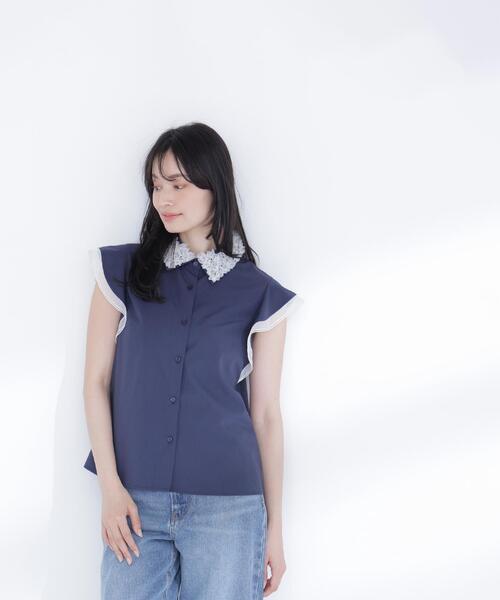 NATURAL BEAUTY BASIC(ナチュラルビューティーベーシック)の「チュールカラーシャツ(シャツ/ブラウス・レディース・イエロー系その他/ネイビー/ホワイト系その他・MEDIUM/SMALL)」の5枚目の写真