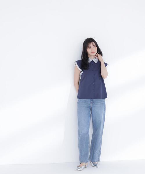 NATURAL BEAUTY BASIC(ナチュラルビューティーベーシック)の「チュールカラーシャツ(シャツ/ブラウス・レディース・イエロー系その他/ネイビー/ホワイト系その他・MEDIUM/SMALL)」の6枚目の写真