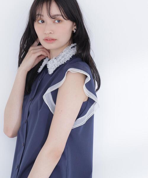 NATURAL BEAUTY BASIC(ナチュラルビューティーベーシック)の「チュールカラーシャツ(シャツ/ブラウス・レディース・イエロー系その他/ネイビー/ホワイト系その他・MEDIUM/SMALL)」の7枚目の写真