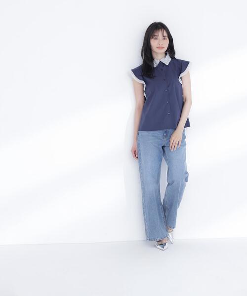 NATURAL BEAUTY BASIC(ナチュラルビューティーベーシック)の「チュールカラーシャツ(シャツ/ブラウス・レディース・イエロー系その他/ネイビー/ホワイト系その他・MEDIUM/SMALL)」の8枚目の写真