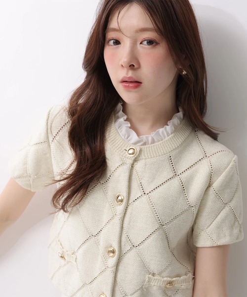 Rirandture（リランドチュール）の「フリルレイヤードニットジャケット（ニット/セーター・レディース・ライトイエロー/ネイビー/ミント/ホワイト系その他・2）」の5枚目の写真