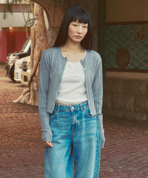 AFTERHOURS(アフターアワーズ)の「ROUND NECK RIP CARDIGAN (MELANGE GREY)(カーディガン/ボレロ・レディース・グレー・FREE)」の3枚目の写真