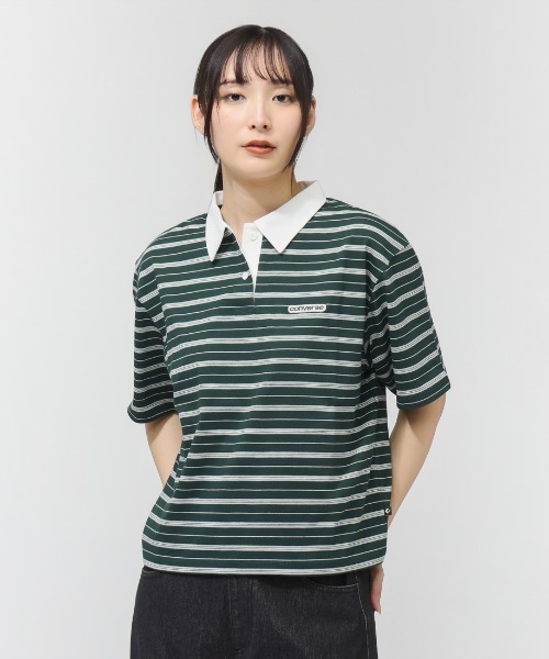 CONVERSE（コンバース）の「コンバース  CLD HSTRIPE TOP L（ポロシャツ・レディース・ダークグリーン/ベージュ/オレンジ・M/L）」の2枚目の写真