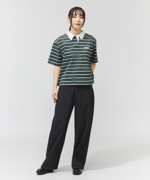 CONVERSE（コンバース）の「コンバース  CLD HSTRIPE TOP L（ポロシャツ・レディース・ダークグリーン/ベージュ/オレンジ・M/L）」の7枚目の写真