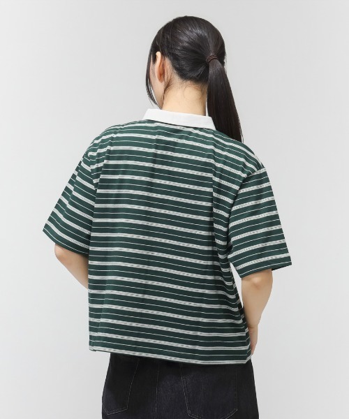 CONVERSE（コンバース）の「コンバース  CLD HSTRIPE TOP L（ポロシャツ・レディース・ダークグリーン/ベージュ/オレンジ・M/L）」の6枚目の写真