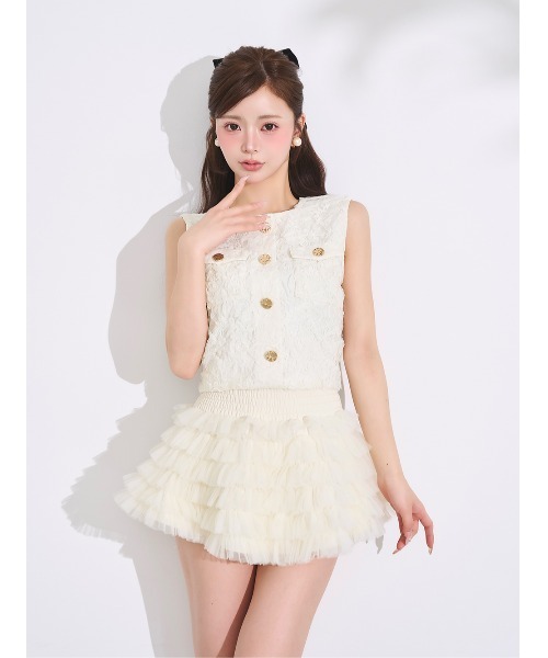 【未使用品タグ付き】GIVENCHY トップス　チュールレースビーズ付き　XS チュールキャミビスチェ×ニットトップスセットアップ[tu1109