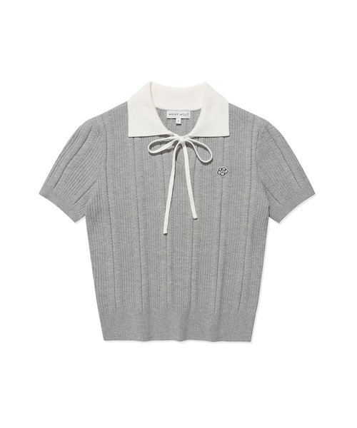 Wacky WiLLy(ワッキーウィリー)の「WOMEN'S RIBBON COLLAR SHORT SLEEVE KNIT(ニット/セーター・レディース・ダークネイビー/ライトグレー・SMALL/MEDIUM)」の2枚目の写真
