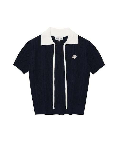 Wacky WiLLy(ワッキーウィリー)の「WOMEN'S RIBBON COLLAR SHORT SLEEVE KNIT(ニット/セーター・レディース・ダークネイビー/ライトグレー・SMALL/MEDIUM)」の7枚目の写真