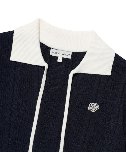 Wacky WiLLy(ワッキーウィリー)の「WOMEN'S RIBBON COLLAR SHORT SLEEVE KNIT(ニット/セーター・レディース・ダークネイビー/ライトグレー・SMALL/MEDIUM)」の5枚目の写真
