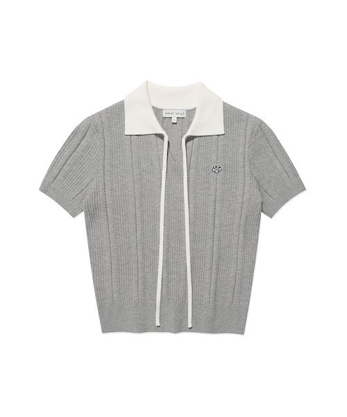 Wacky WiLLy(ワッキーウィリー)の「WOMEN'S RIBBON COLLAR SHORT SLEEVE KNIT(ニット/セーター・レディース・ダークネイビー/ライトグレー・SMALL/MEDIUM)」の13枚目の写真