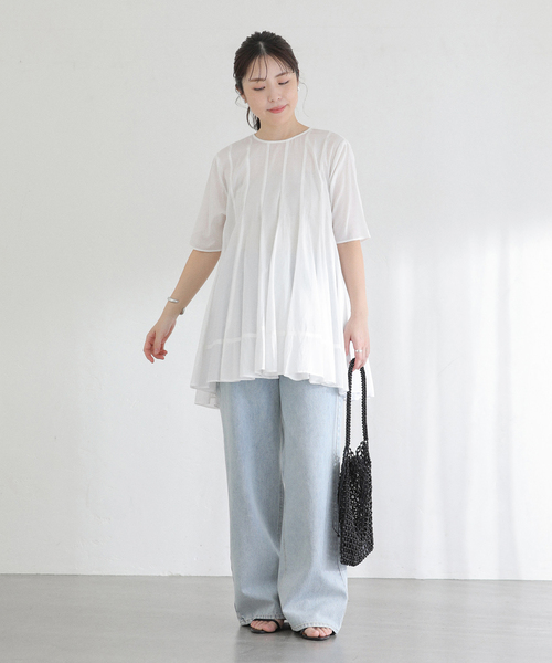 La TOTALITE(ラトータリテ)の「【洗える】コットンハギフレアチュニック(シャツ/ブラウス・レディース・ブラック/ホワイト/サックスブルー・FREE)」の10枚目の写真