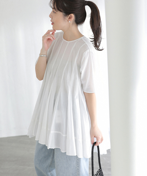 La TOTALITE(ラトータリテ)の「【洗える】コットンハギフレアチュニック(シャツ/ブラウス・レディース・ブラック/ホワイト/サックスブルー・FREE)」の14枚目の写真