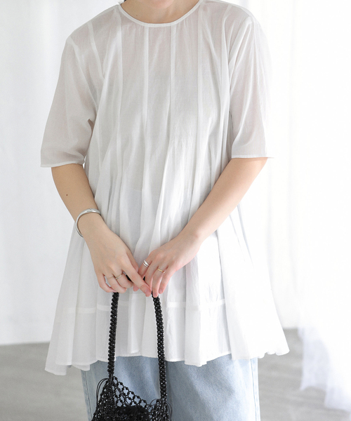 La TOTALITE(ラトータリテ)の「【洗える】コットンハギフレアチュニック(シャツ/ブラウス・レディース・ブラック/ホワイト/サックスブルー・FREE)」の15枚目の写真